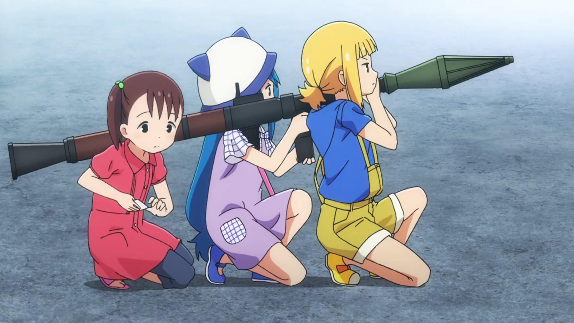 dangerous group of childs carrying bazooka